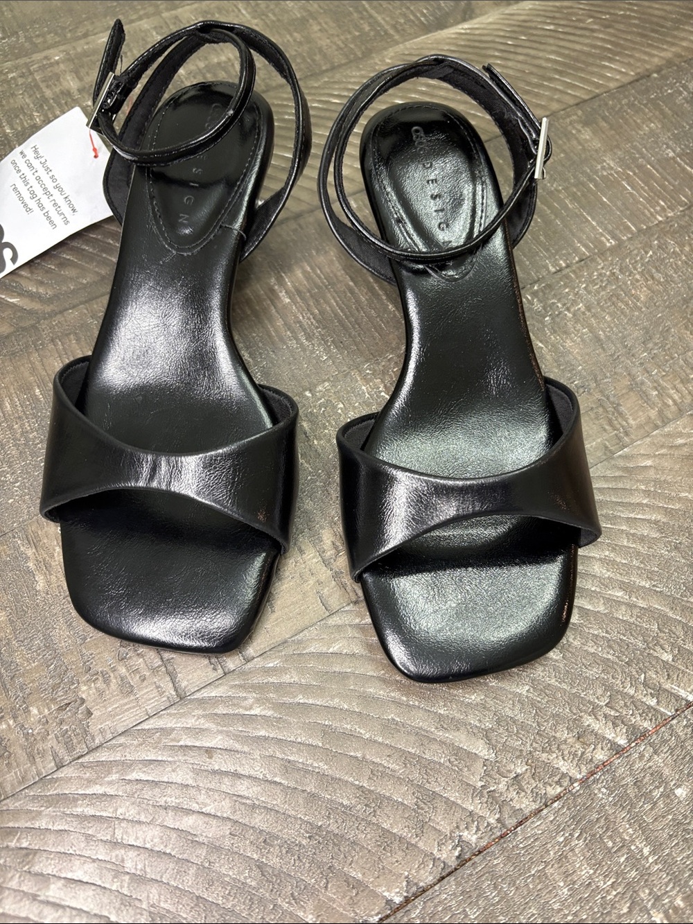 Black Ankle-Strap Square-Toe Women’s Sandals